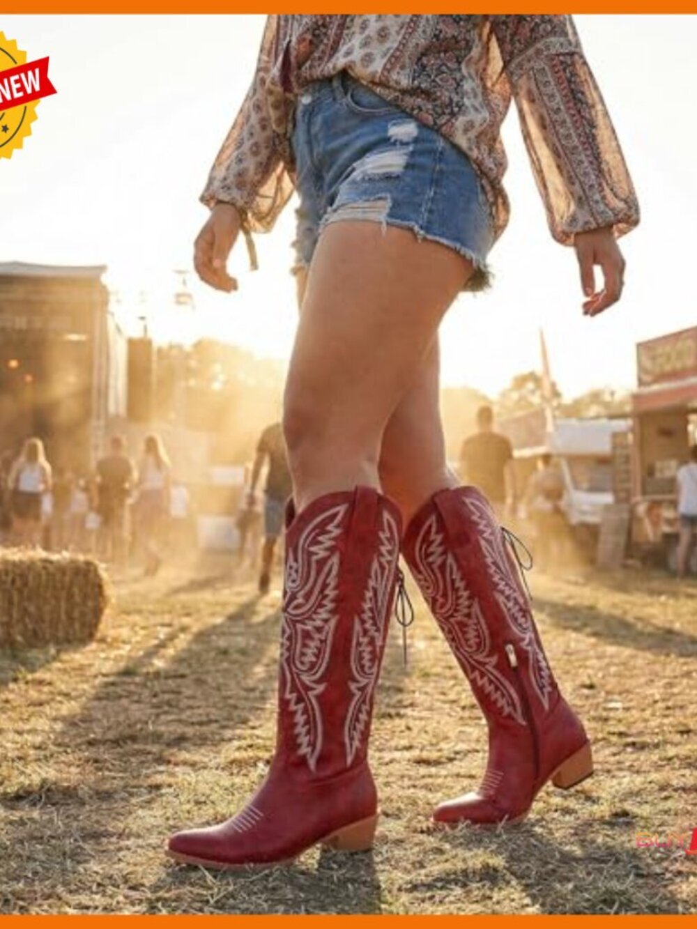 Wide Calf Knee High Cowboy Boots Adjustable Lace Up Plus Size Western - Picture 3 of 6